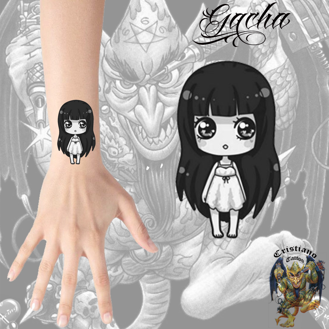 Tatuagem de personagem de anime estilo Gacha