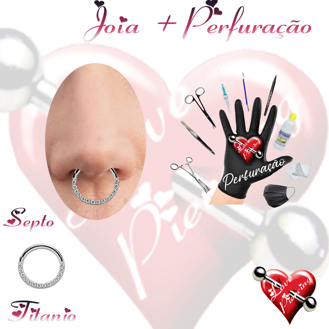 Piercing de Argola frontal cravejada com zircônias - Titânio