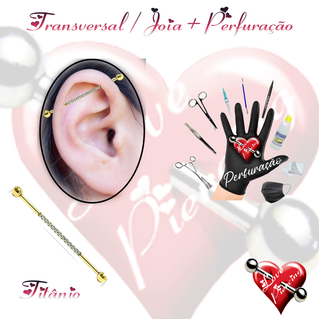 Piercing - Transversal Cravejado  Titânio (1.6 x 38 x 4 mm)