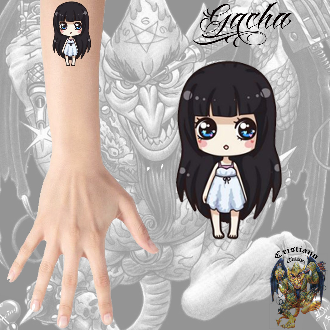 Tatuagem de personagem de anime estilo Gacha