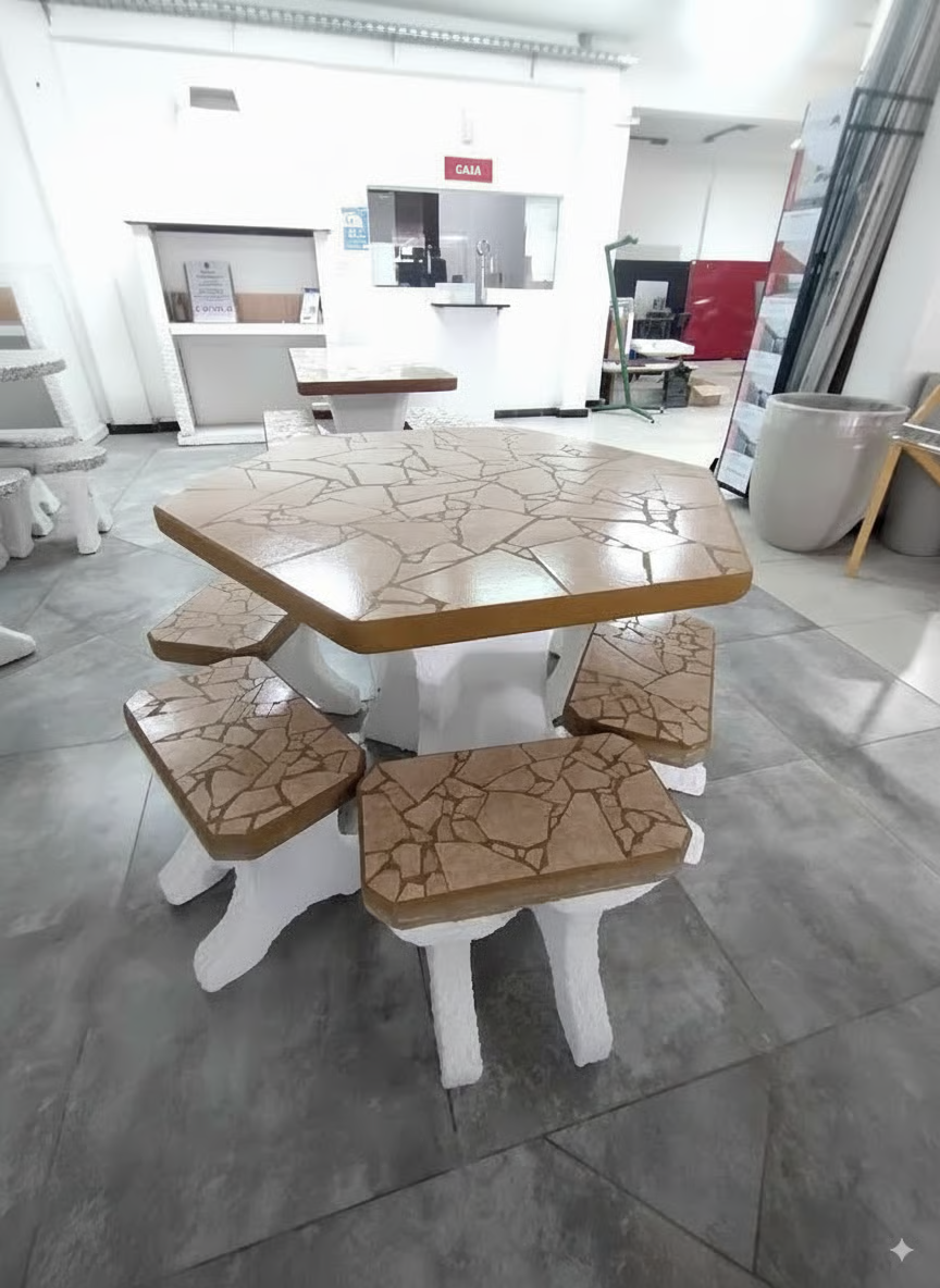 Juego de jardin Hexagonal c/ceramica c/ 6 bancos