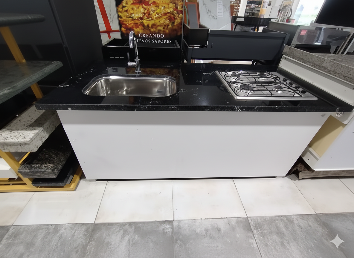 Mesada bacha simple c/anafe 4 hornallas