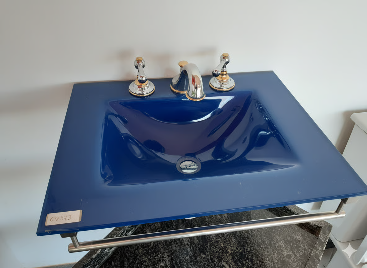 MESADA VIDRIO AZUL  C/TOALLERO