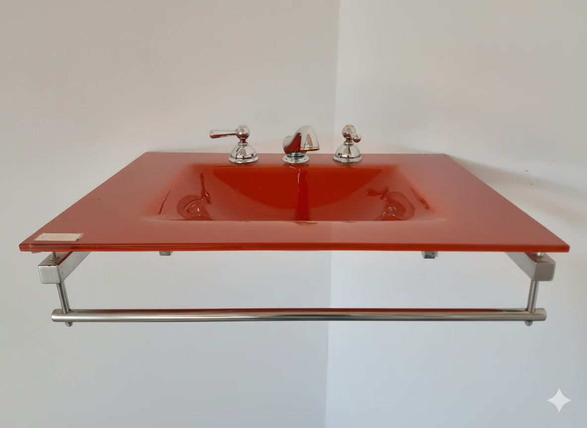 MESADA VIDRIO ROJO  C/TOALLERO