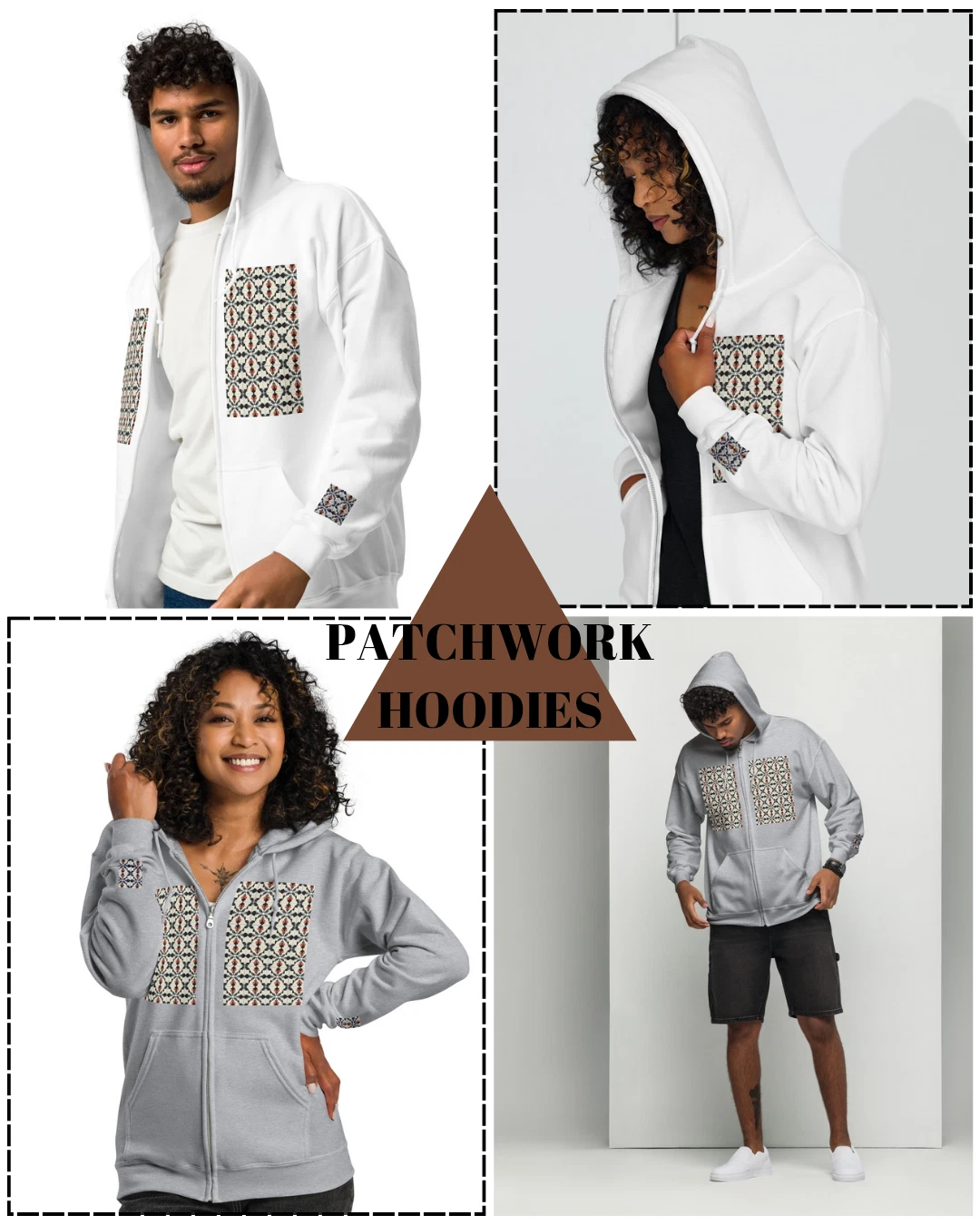 Patchwork Retro Mosaic Unisex Zip Hoodie – Heavy Blend, Vintage Style by RFW