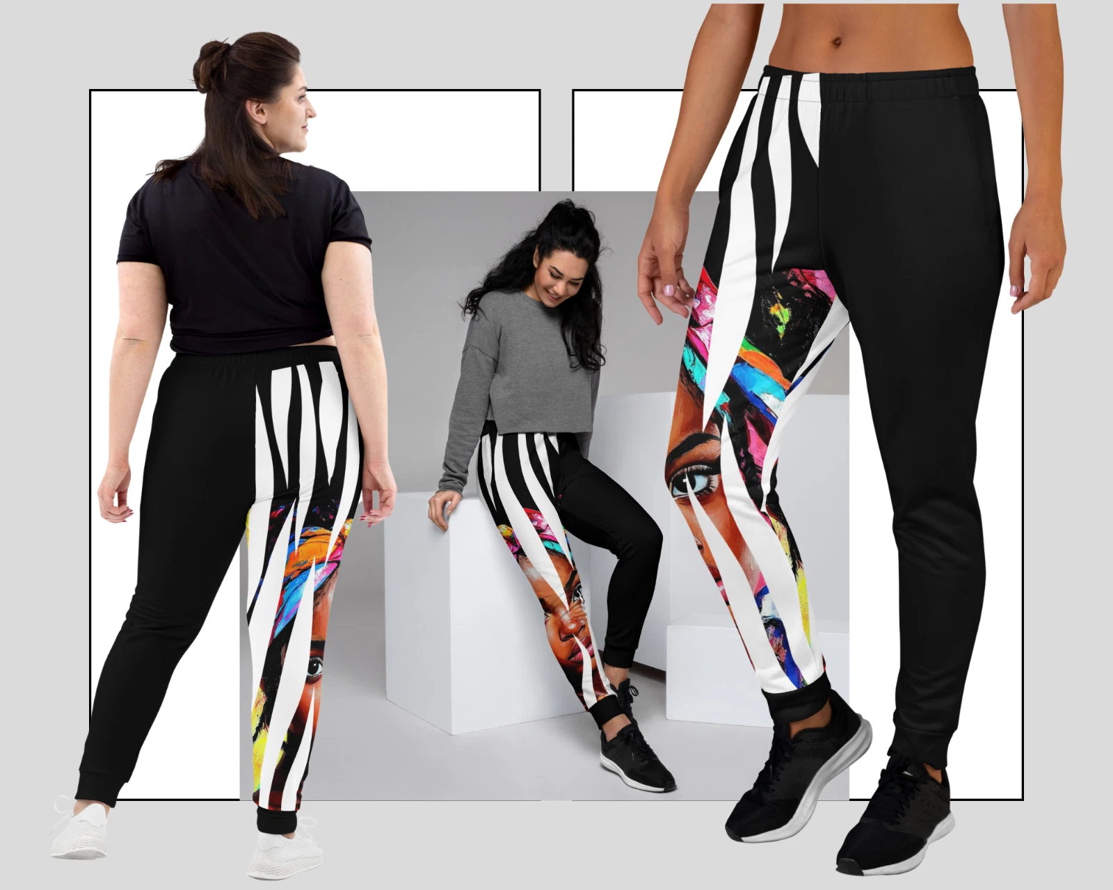 Sustainable Women's Joggers – Black Comfort Pants with Indigenous Patterns