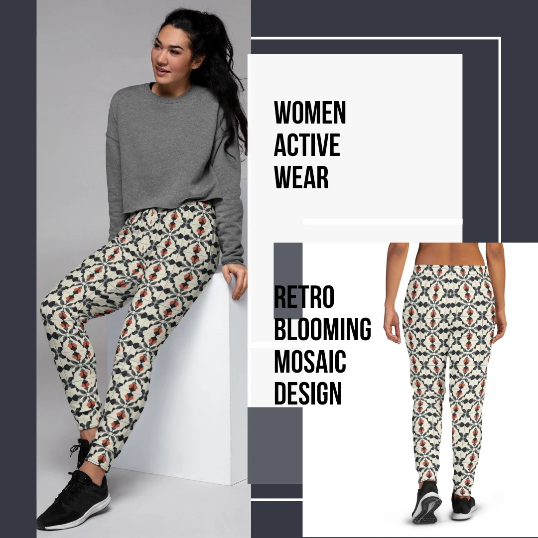 Women's Retro Blooming Mosaic Joggers – Stylish & Comfy Streetwear by RFW