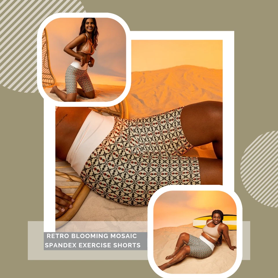 Retro Blooming Mosaic Biker Shorts – Trendy & Comfortable Activewear by RFW