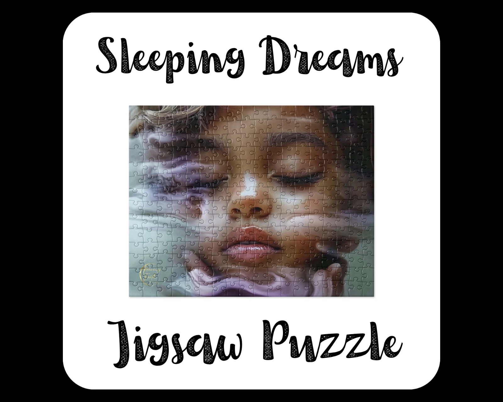 Sleeping Little Girl in Soft Purple Swirl -Abstract Art Glossy Metal Print 