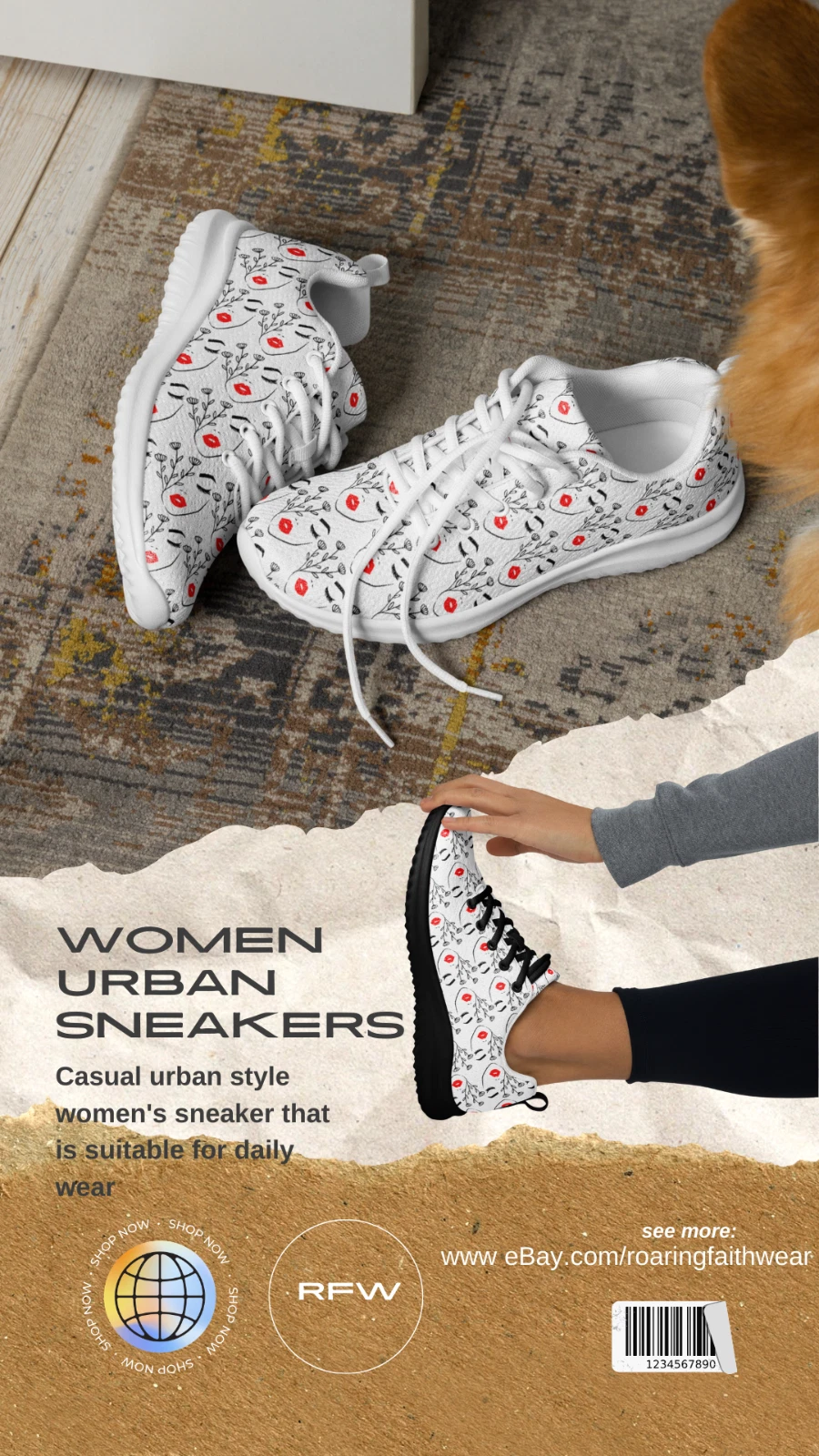 Women's "Blooming Standing  Rose" Sneakers - Stylish Athletic Trendy Shoes by RFW
