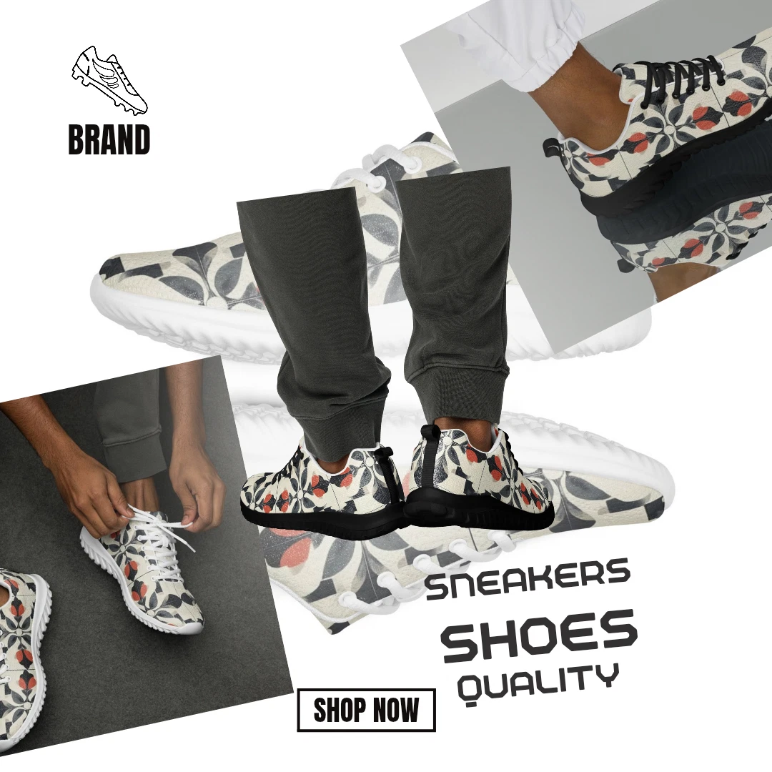 Designer Men’s Sneakers – Retro Bloom Mosaic Athletic Shoes, Casual & Sporty