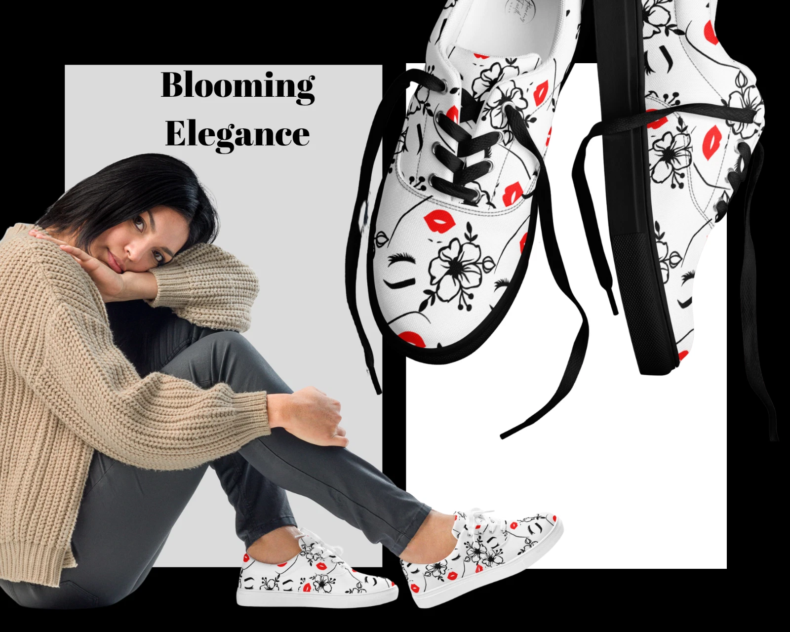 Classic Lace-Up Canvas Sneakers Never Go Out of Style"Blooming Elegance"by RFW
