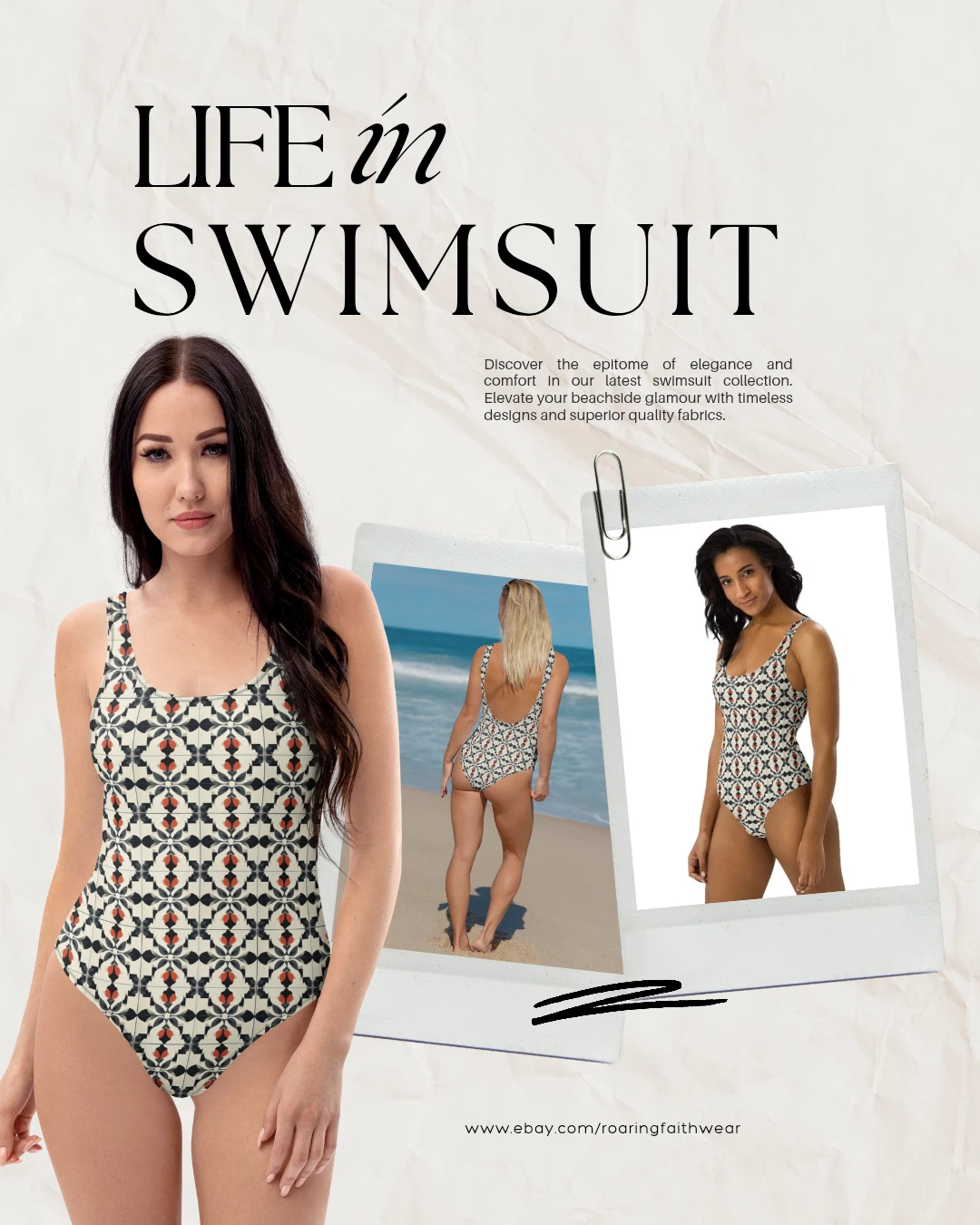 Women's Retro Blooming Mosaic Swimsuit – Trendy One-Piece Bathing Suit by RFW
