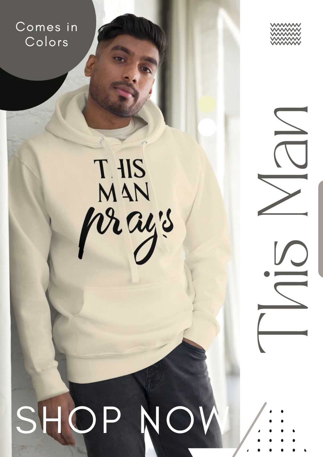 THIS MAN PRAYS Statement, Faith inspired Men's Cotton Hoodie by RFW 