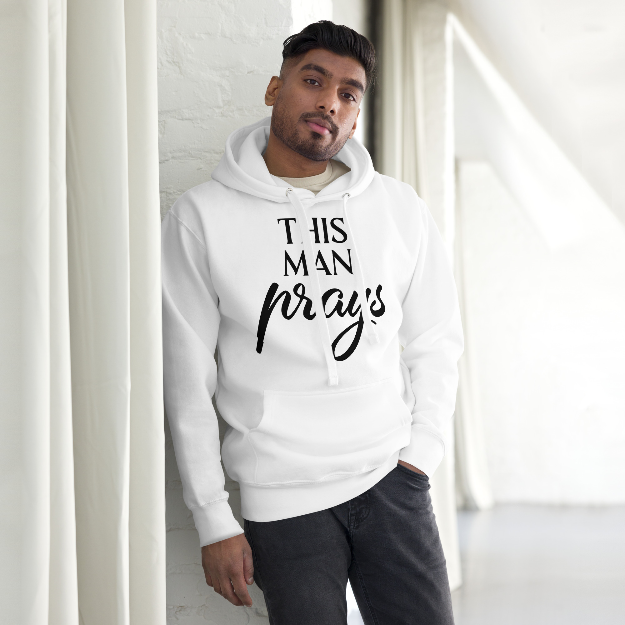 THIS MAN PRAYS Statement, Faith inspired Men's Cotton Hoodie by RFW 