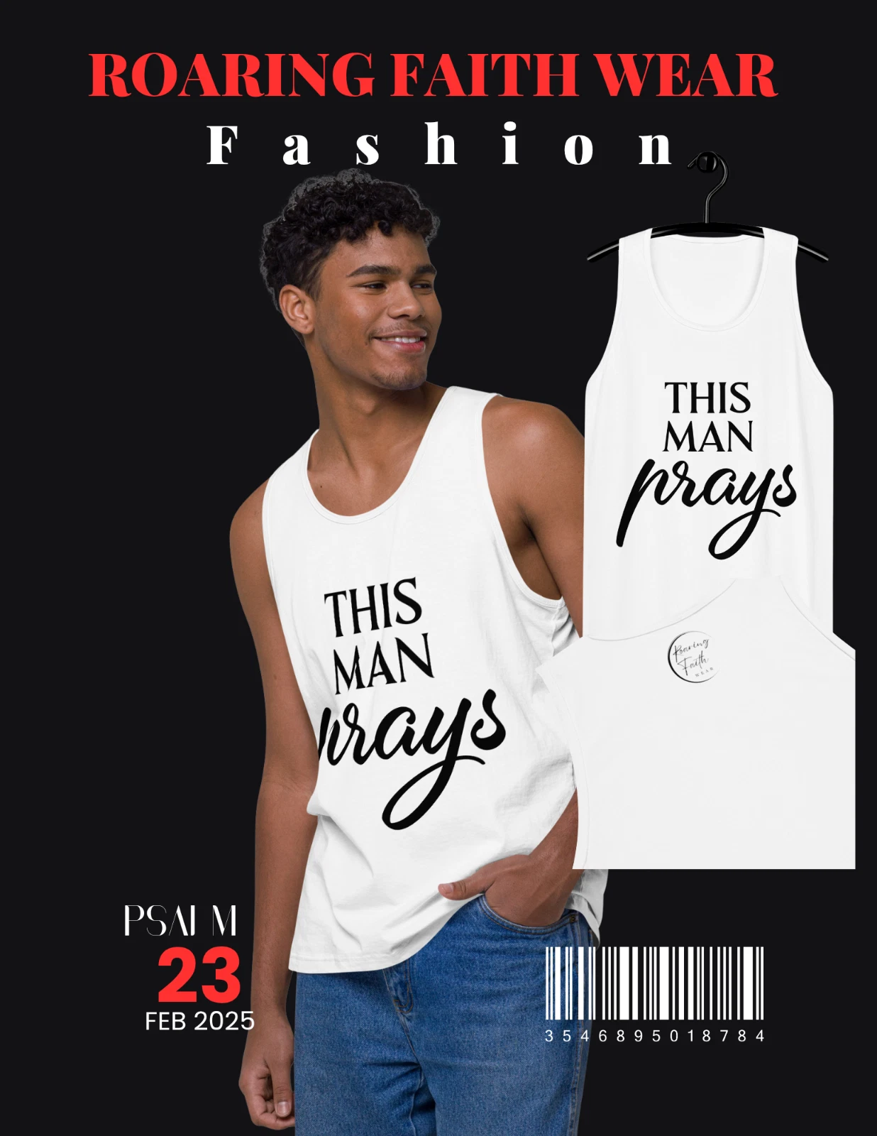 Men's Premium Cotton Tank Top – 'This Man Prays' Design by Roaring Faith Wear