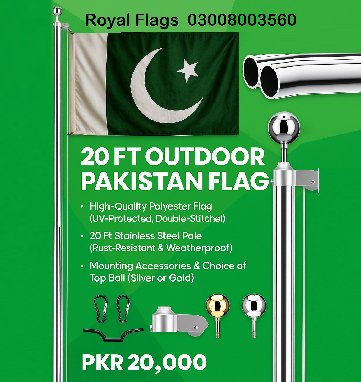 20 Ft Outdoor Pakistan Flag