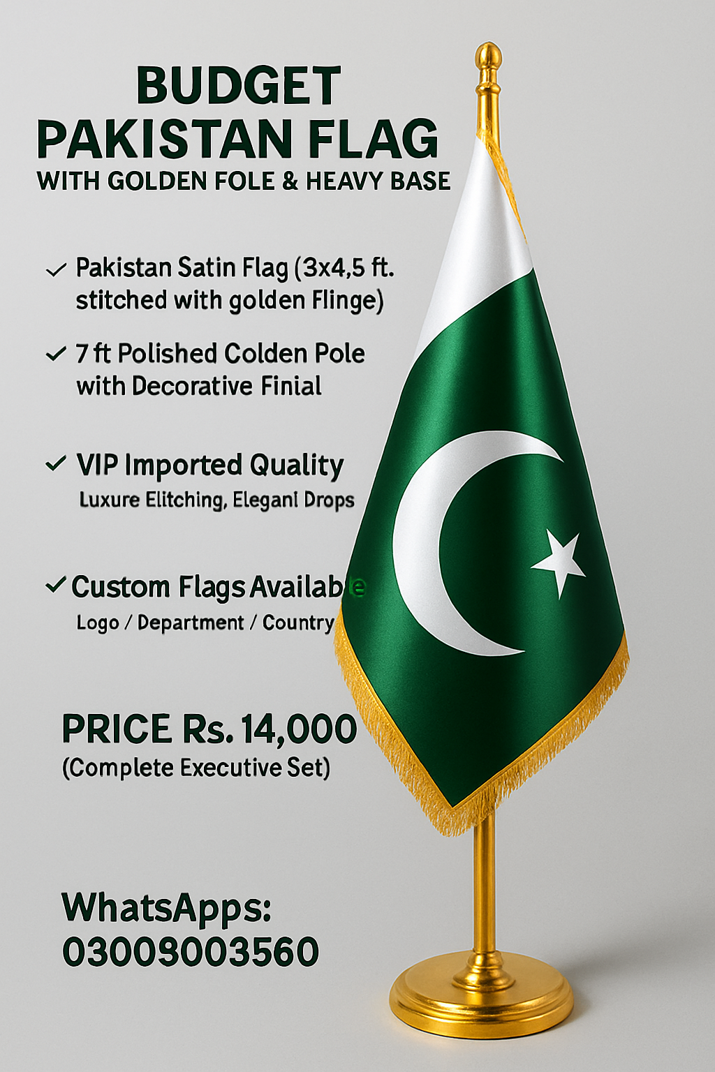 Pakistan Flag Digital Printed Hard Finish – With Stand