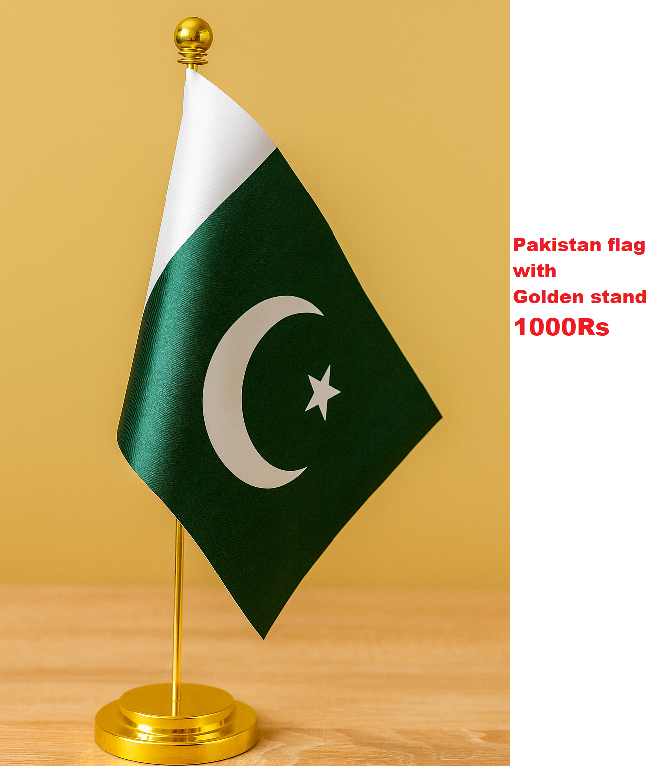 Pakistan flag with golden stand for table for office Decoration 