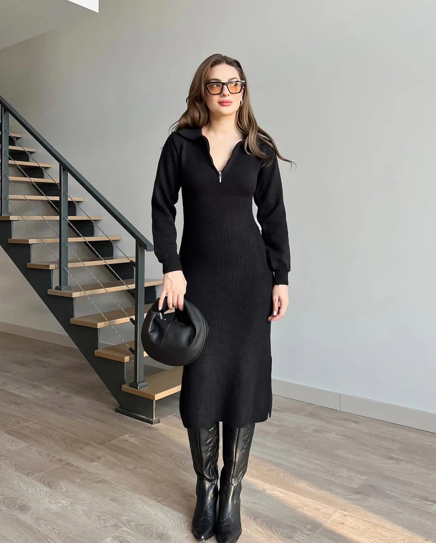Black Knit Midi Dress