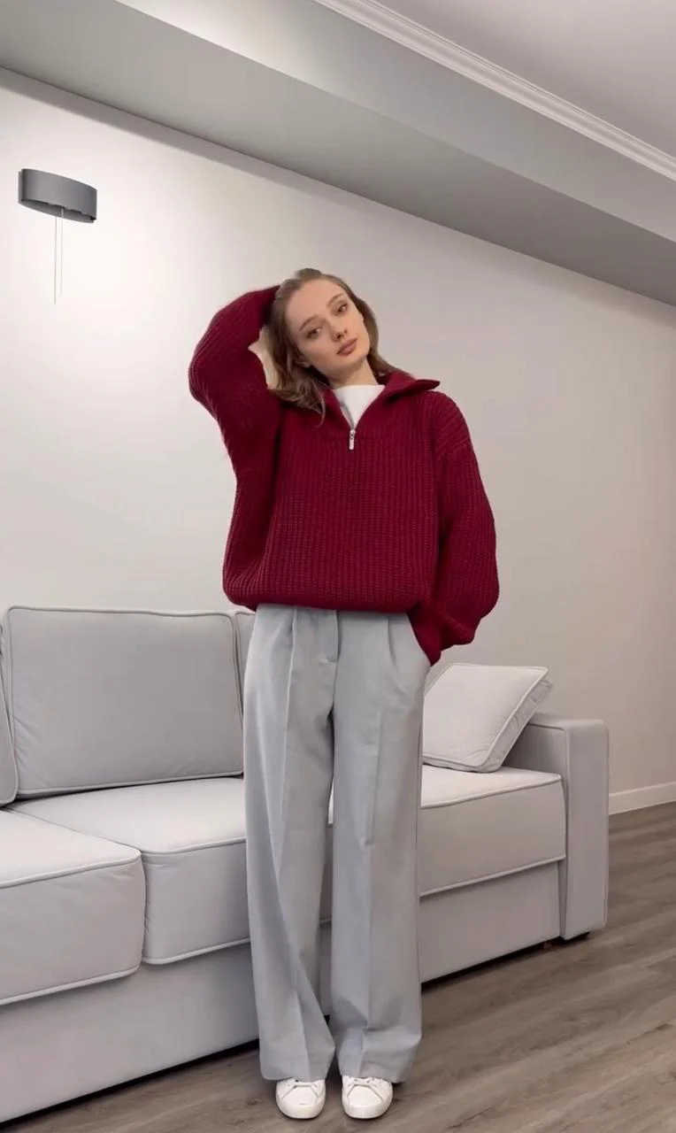 Red Half-Zip Knit Sweater