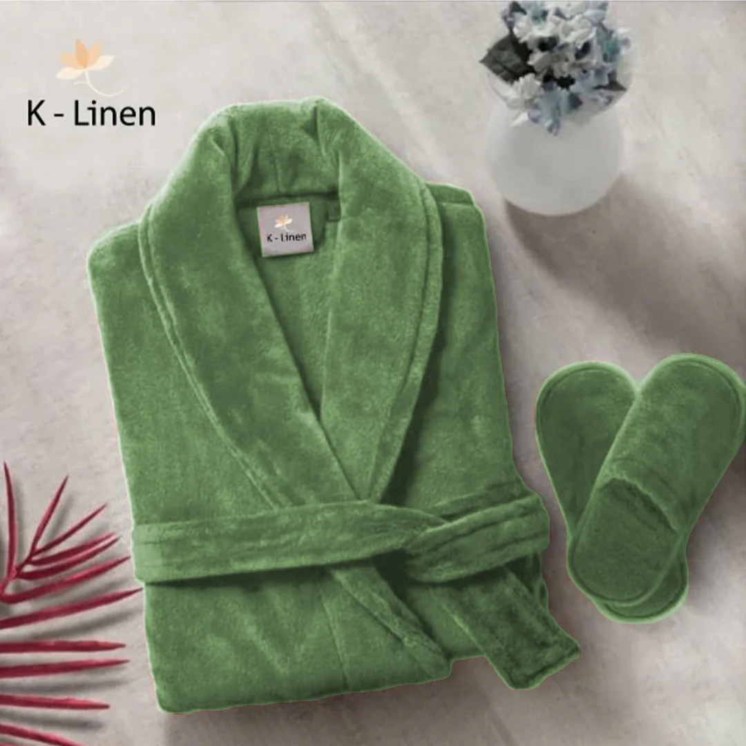 Green bathrobe and slippers set