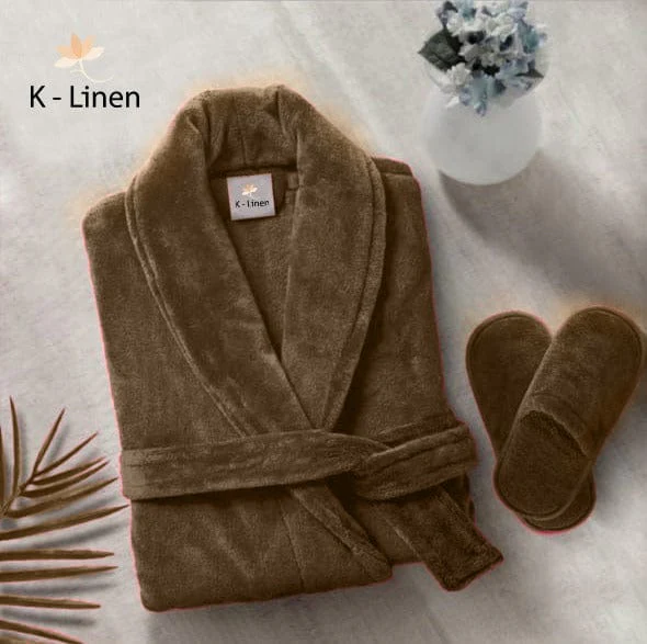 Green bathrobe and slippers set