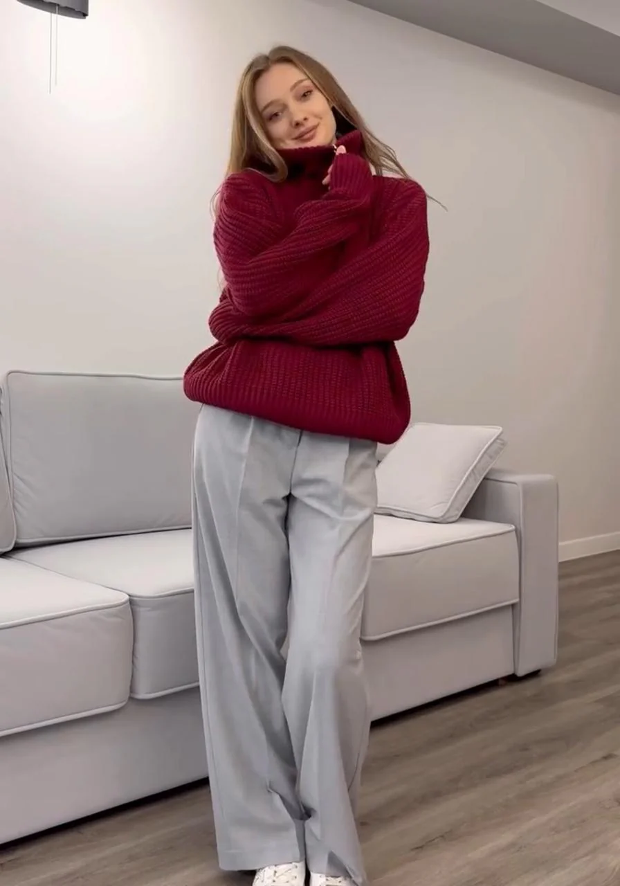 Red Half-Zip Knit Sweater