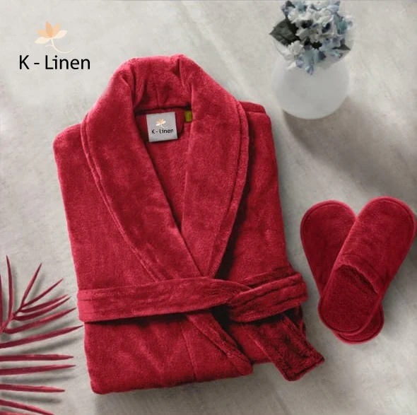 Green bathrobe and slippers set