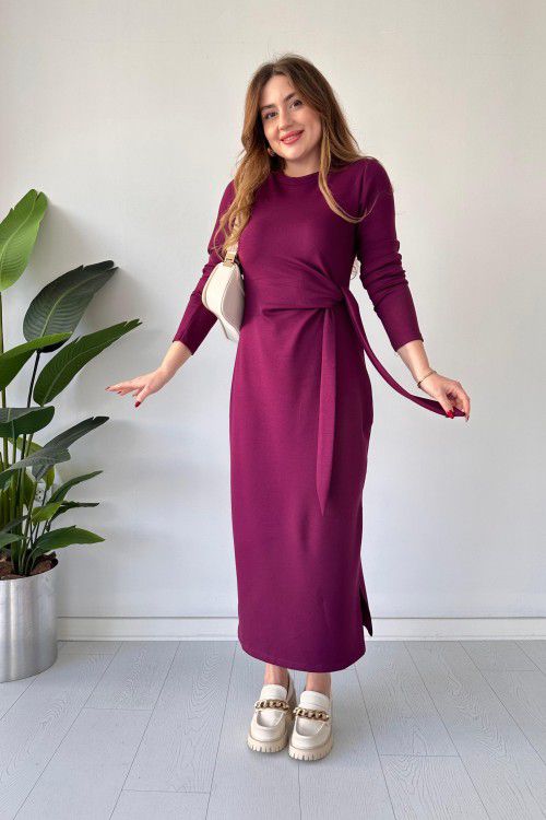 Purple Long Sleeve Knit Dress