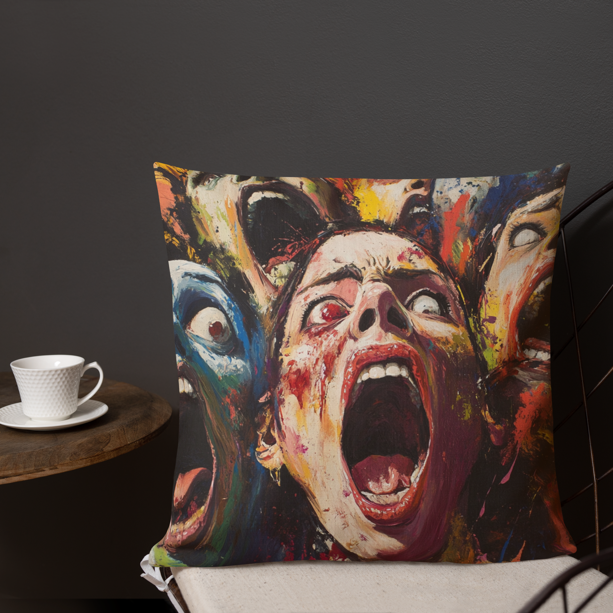 Creepy Screaming Faces Pillow