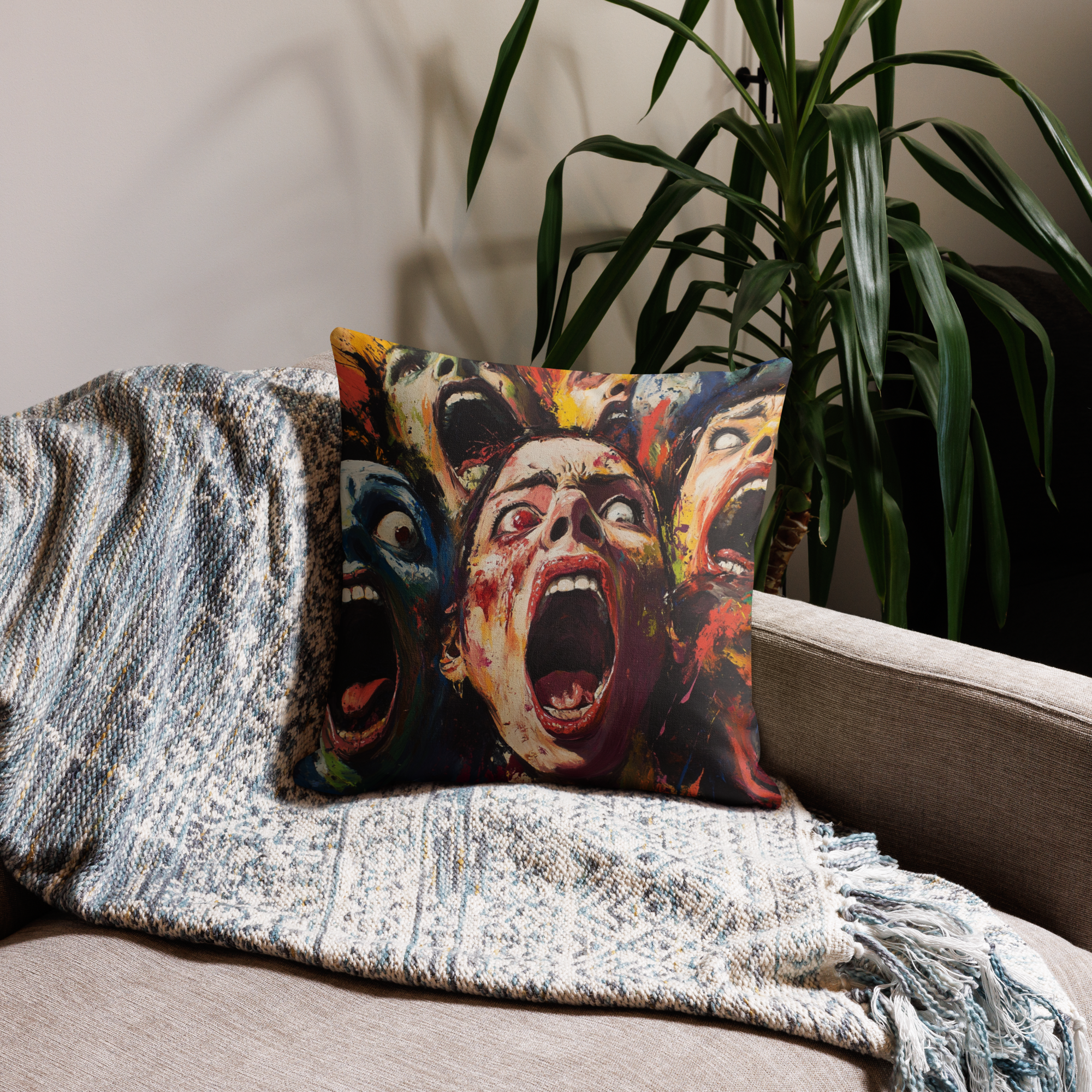 Creepy Screaming Faces Pillow