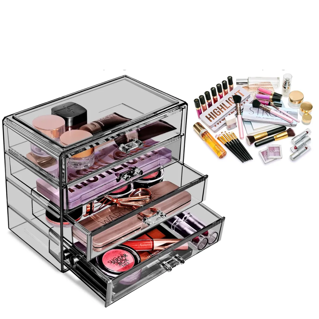 Organizador de maquillaje acrilico horizontal de 4 niveles