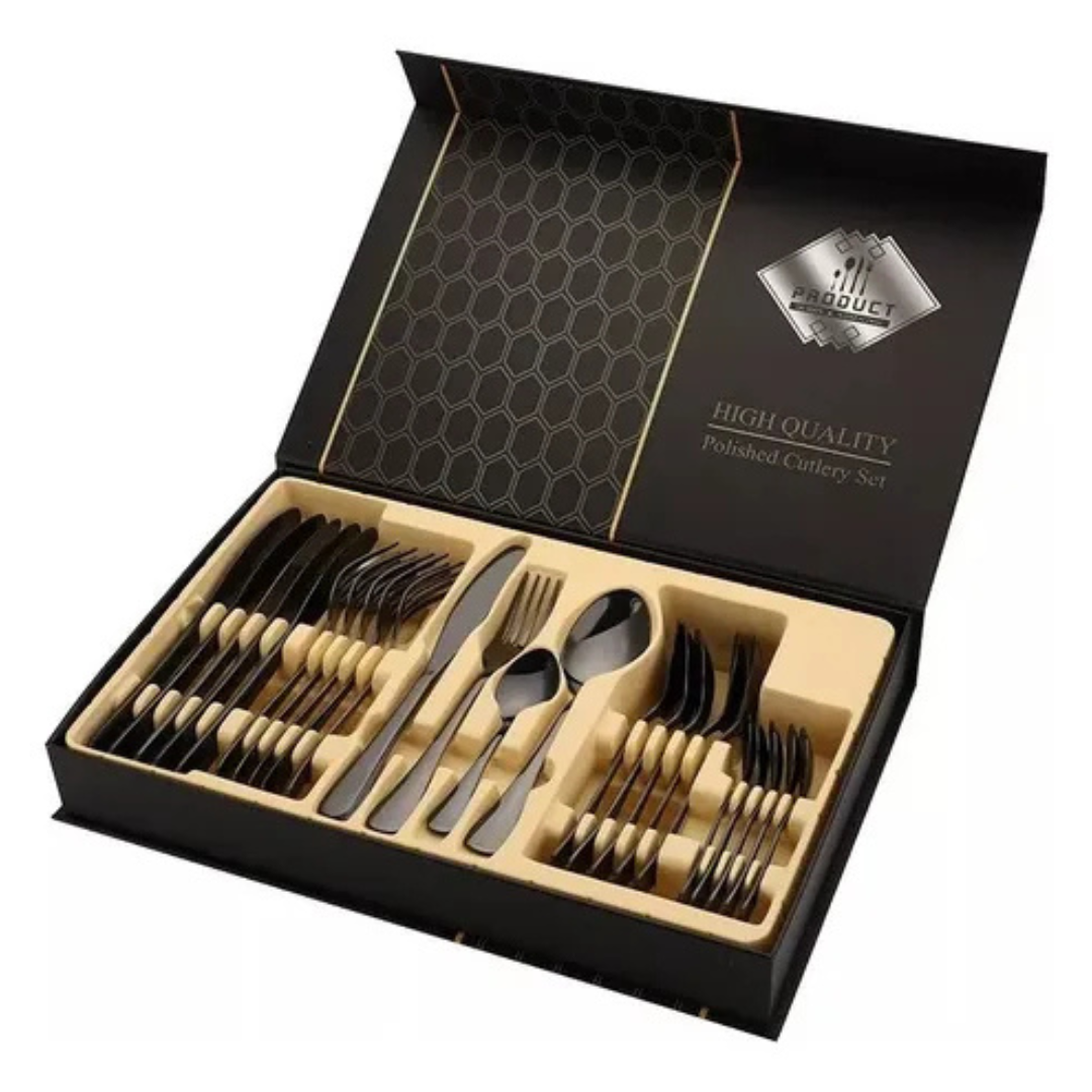 Juego de Cubiertos 24 Piezas Color Negro