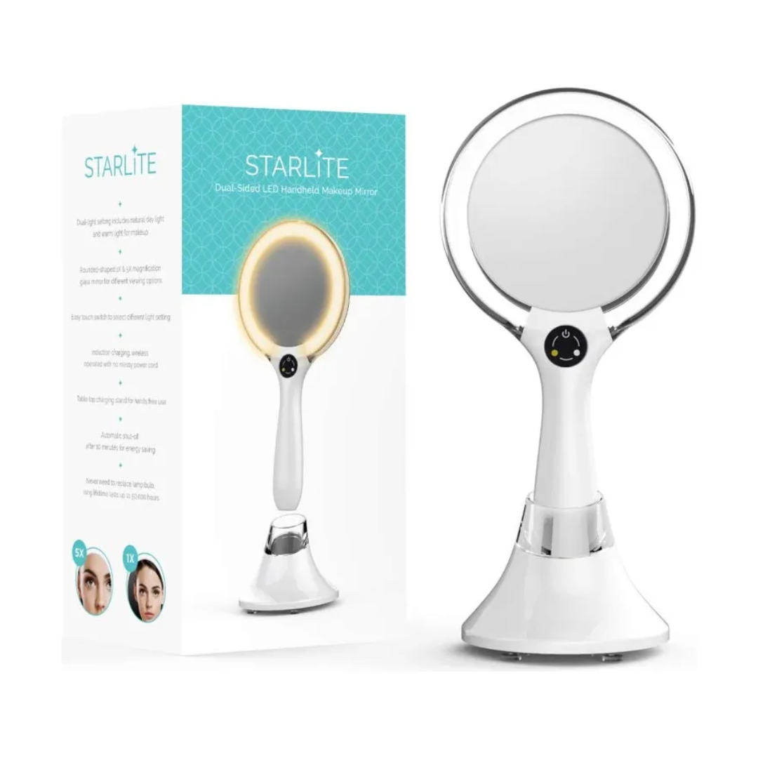 Espejo de mano con luz para maquillaje