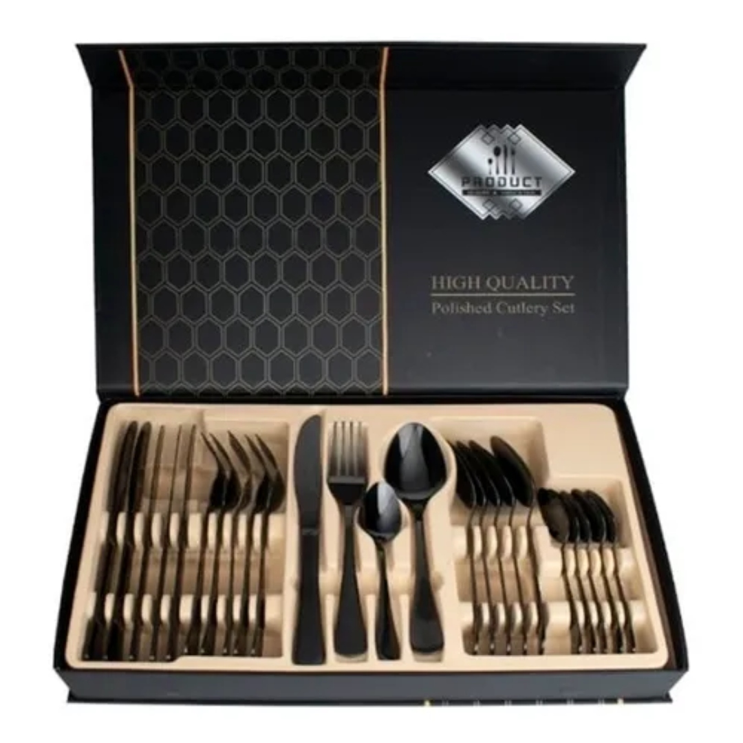 Juego de Cubiertos 24 Piezas Color Negro