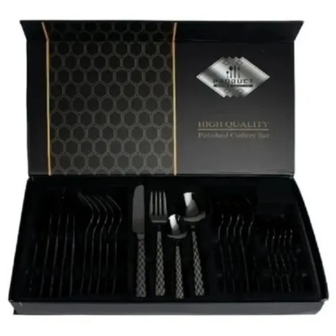 Juego de Cubiertos 24 Piezas Color Negro