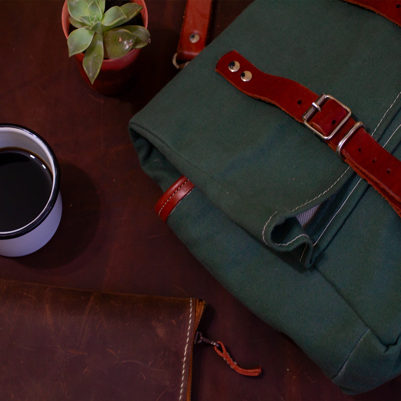 Bolsa mensageiro em lona verde