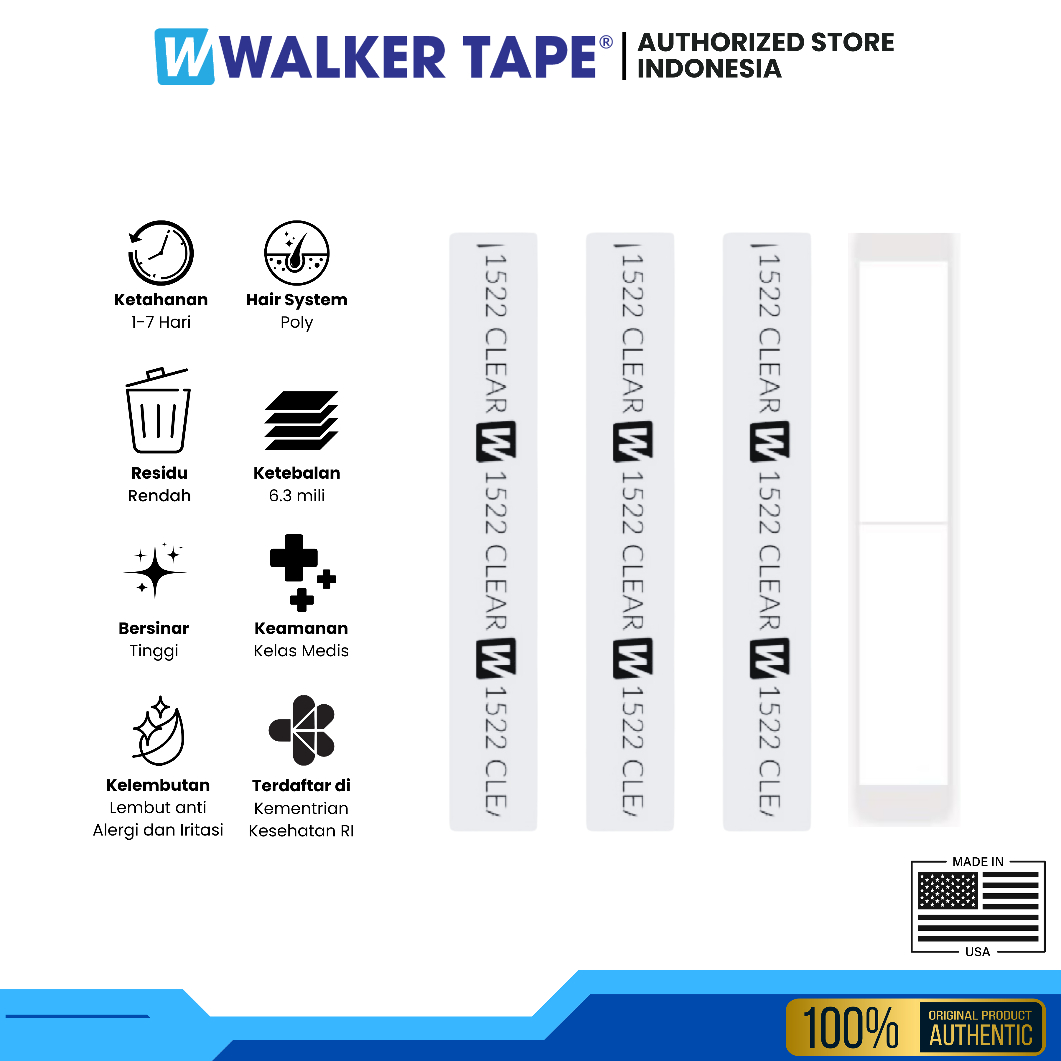 Walker Tape 1522 Clear - 1" X 3" Strips, 36pc/Bag