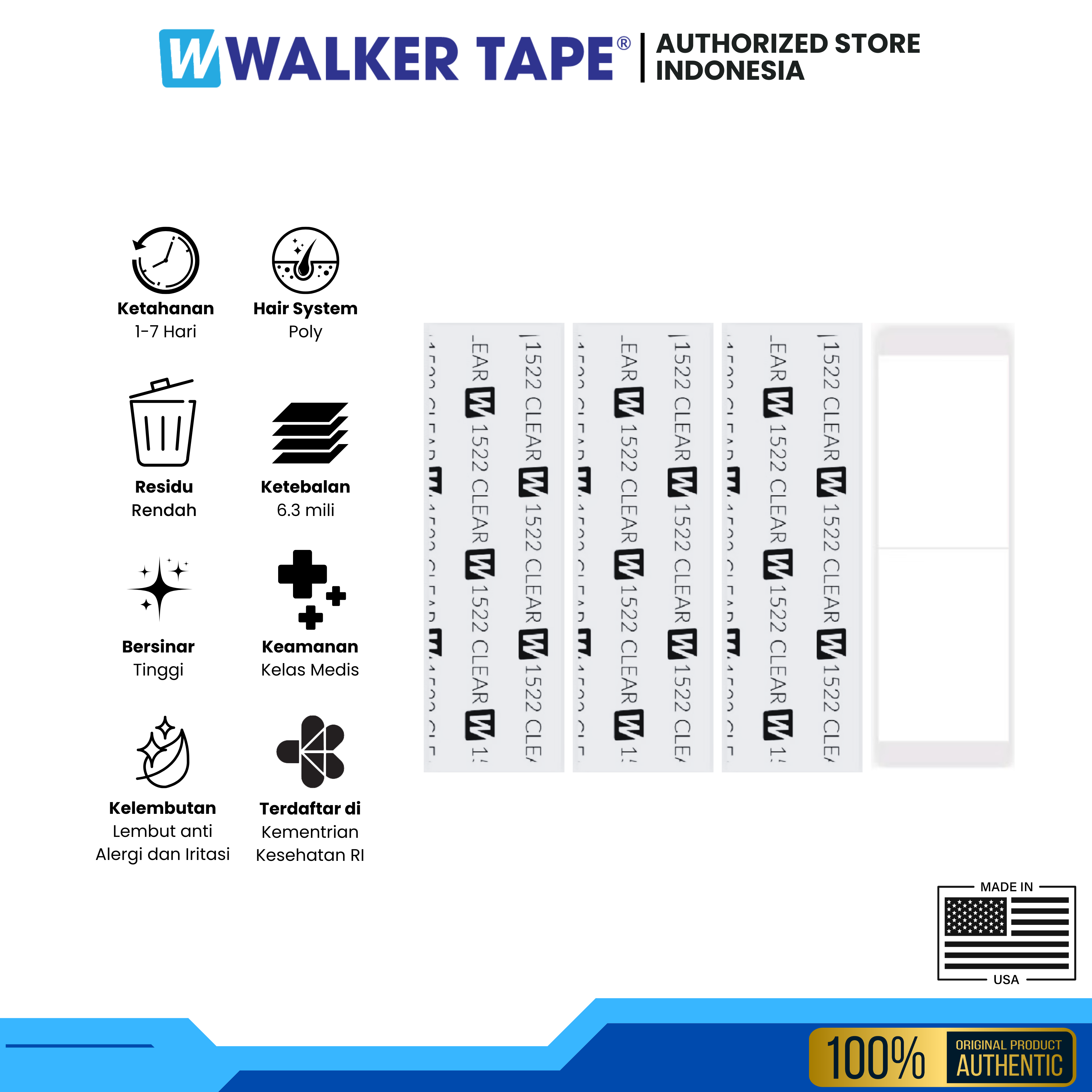 Walker Tape 1522 Clear - 1" X 3" Strips, 36pc/Bag