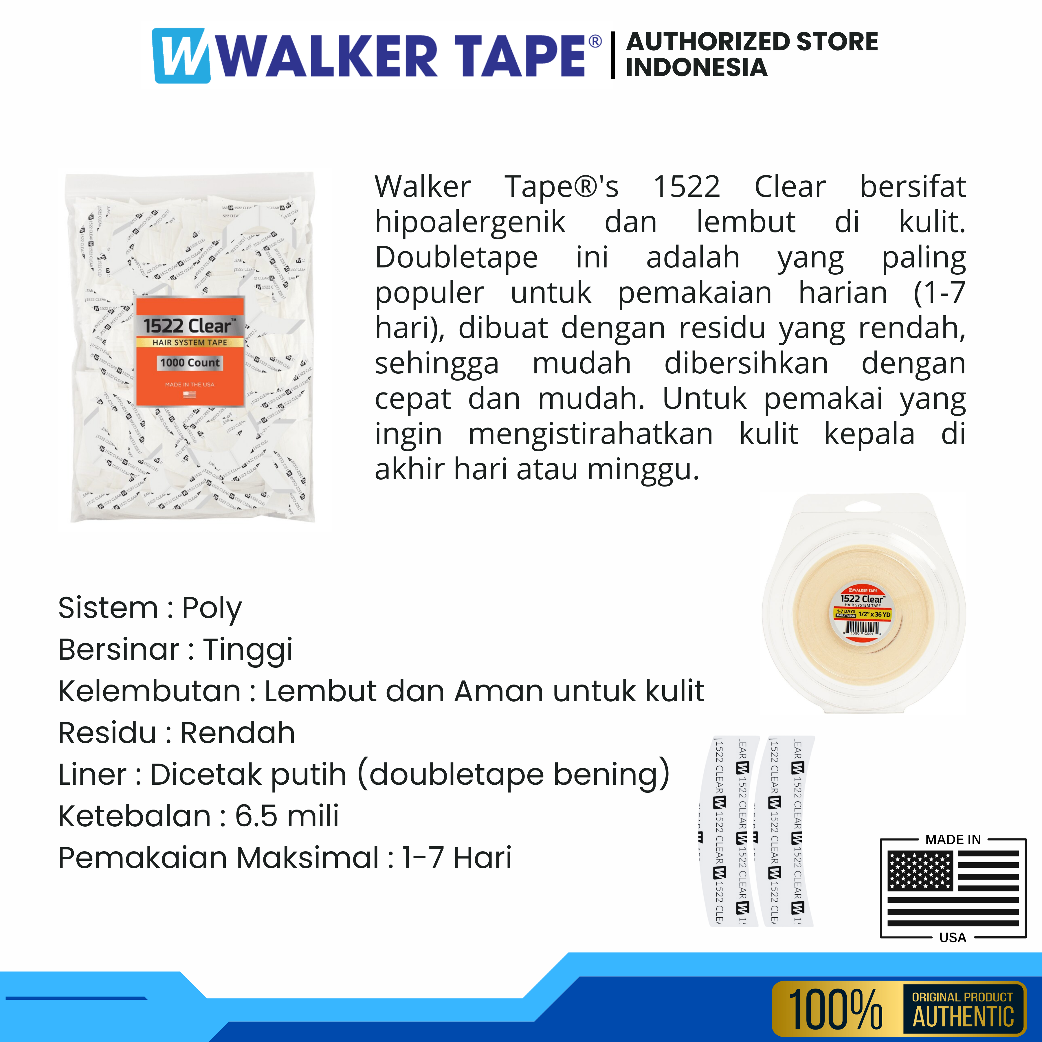 Walker Tape 1522 Clear - 1" X 3" Strips, 36pc/Bag