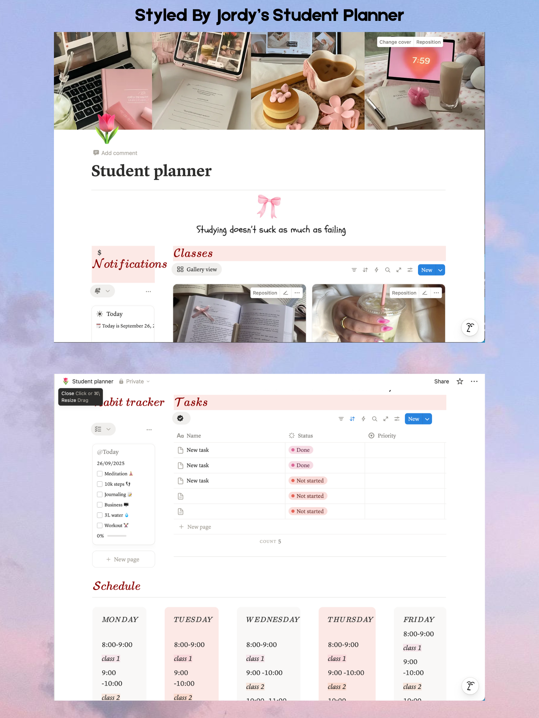 Styled By Jordy's Notion Student Planner 