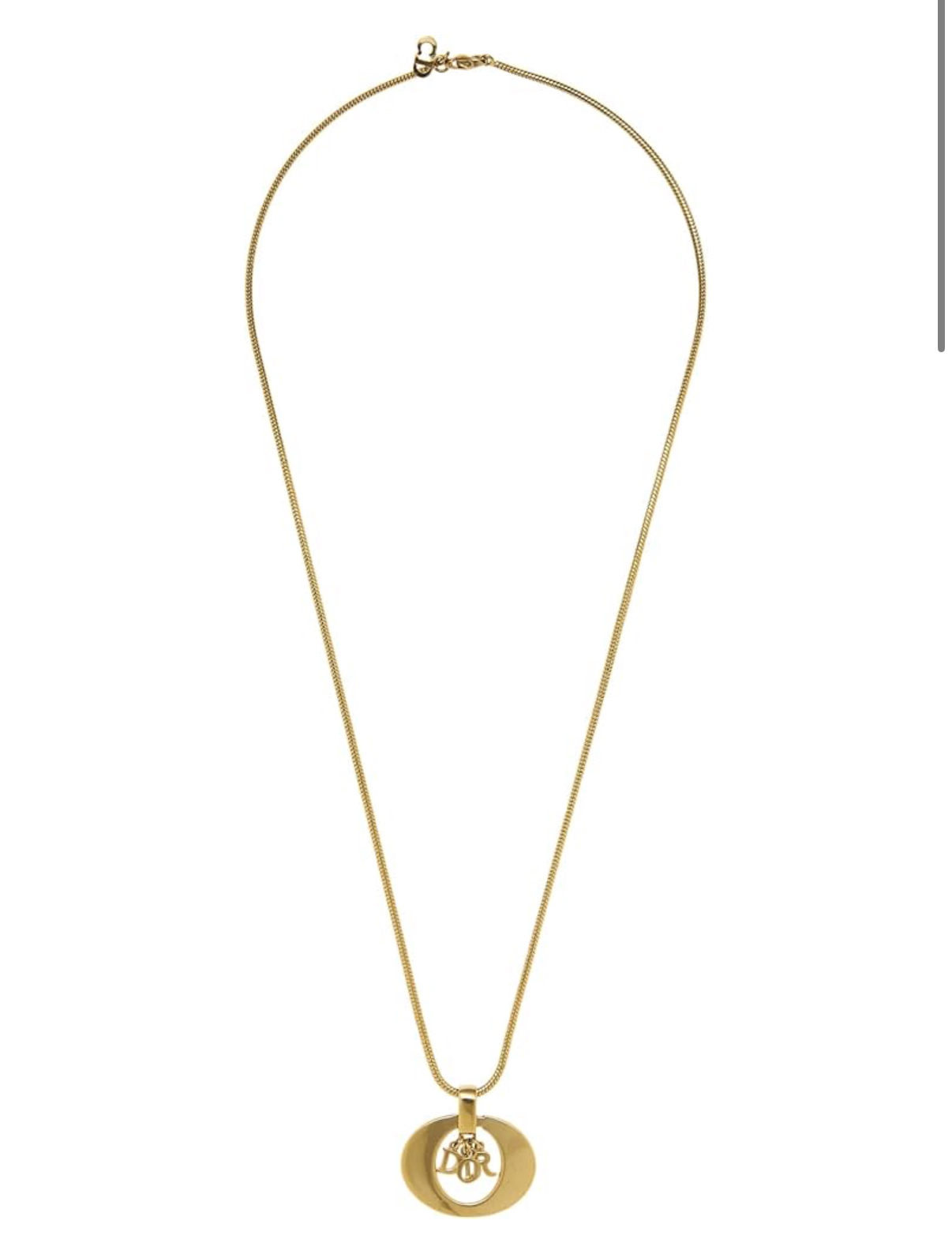Dior, Pre-Loved Gold Oval Logo Necklace, Gold
