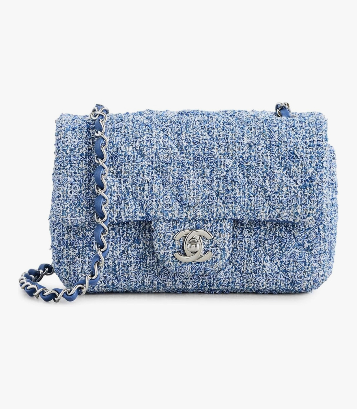  Pre-Loved Chanel Blue Tweed Rectangular Flap Bag