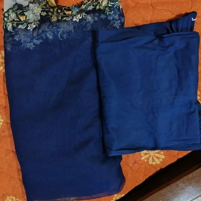 Blue Embroidered Saree Set