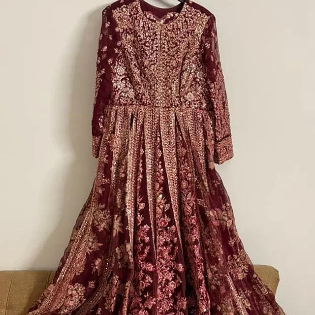 Embroidered maroon bridal gown