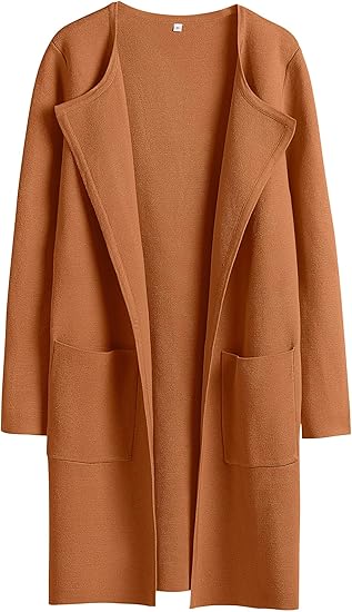 Camel Long Open Front Cardigan