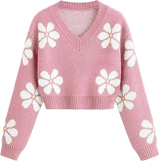 Pink Daisy Print Knit Sweater