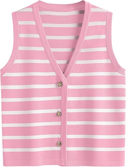 Pink Striped Sleeveless Knit Vest