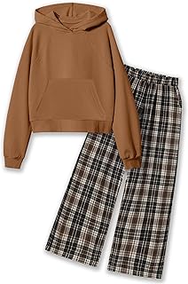 Brown Hoodie and Plaid Lounge Pants Set